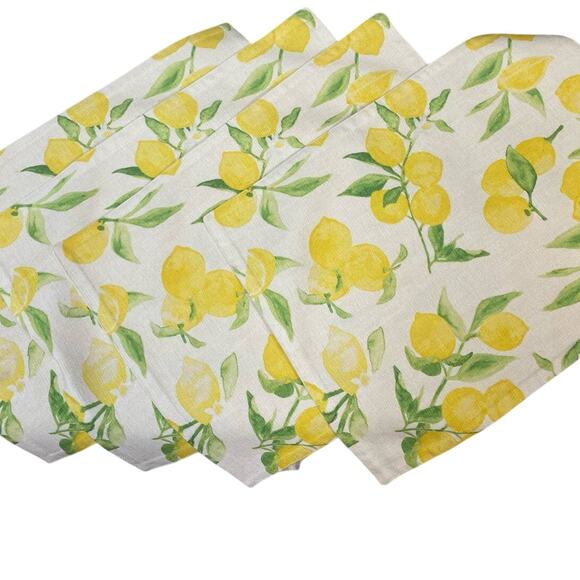Food Network Lemon Print Set of 4 Cloth Polyester Napkins Tablerunner Tablescape - Picture 1 of 8